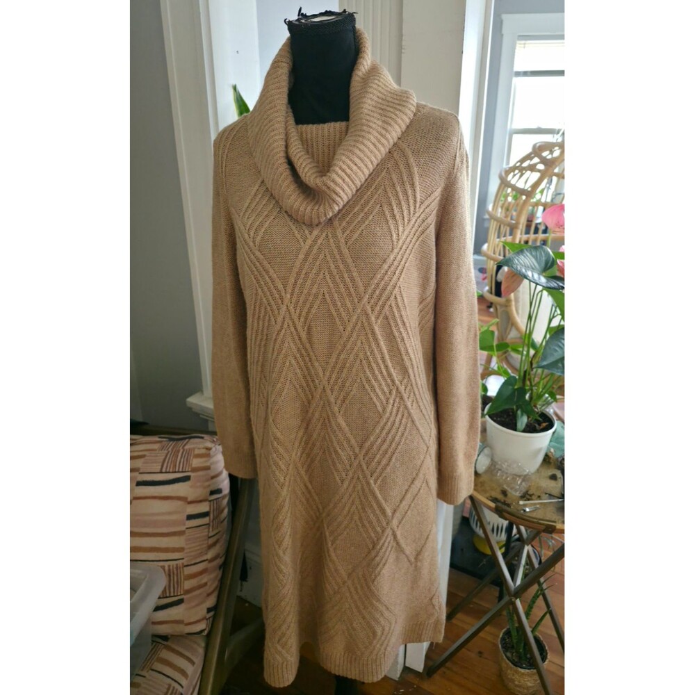 Banana Republic Women's M Beige Wool Knit Cowl Neck Long Sleeve Sweater Dress
